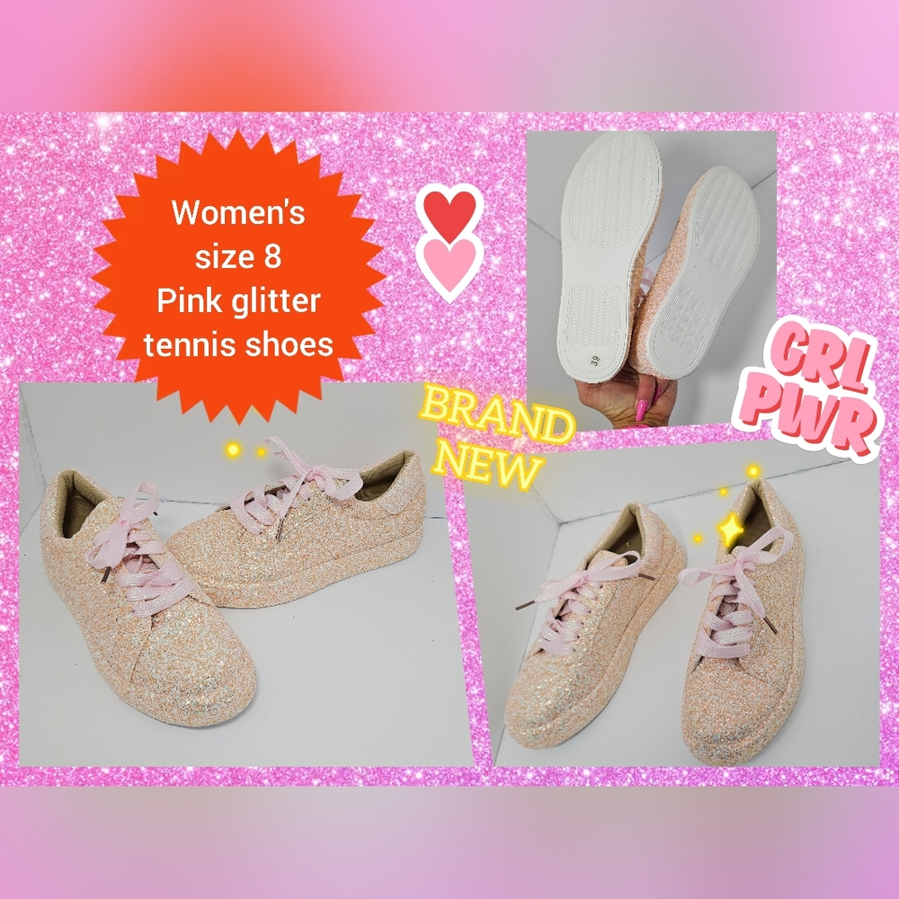 BRAND NEW: Women's size 8 PINK GLITTER TENNIS SHOES SNEAKERS